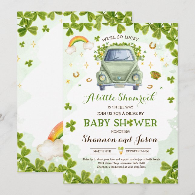 St Patrick's Little Shamrock Drive By Baby Shower Invitation (Front/Back)