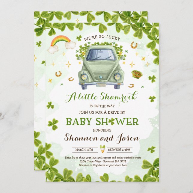 St Patrick's Little Shamrock Drive By Baby Shower Invitation (Front/Back)