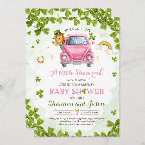 St Patricks Little Shamrock Drive By Baby Shower Invitation