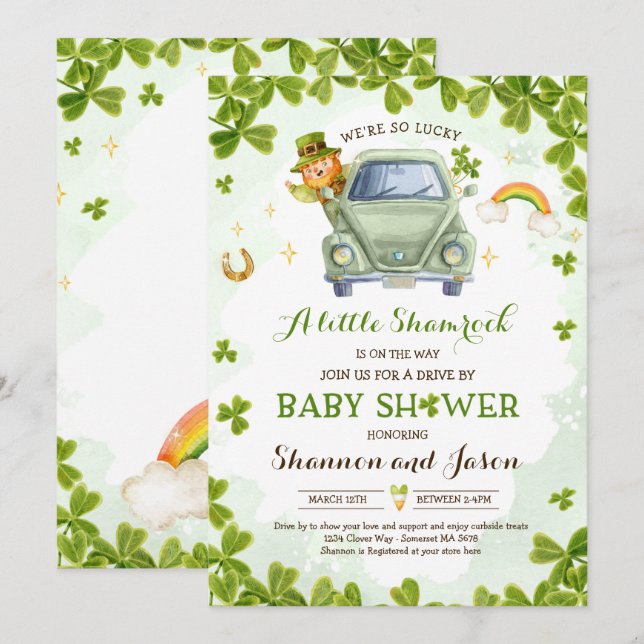 St Patrick's Little Shamrock Drive By Baby Shower Invitation (Front/Back)