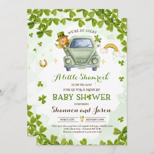 St Patricks Little Shamrock Drive By Baby Shower Invitation