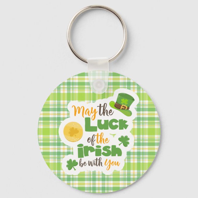 St Patricks Luck of the Irish Plaid Shamrock Keychain (Front)