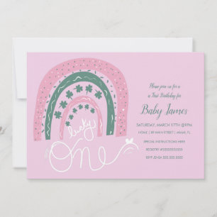 St. Patricks Lucky 1st Birthday Hand Drawn Rainbow Invitation