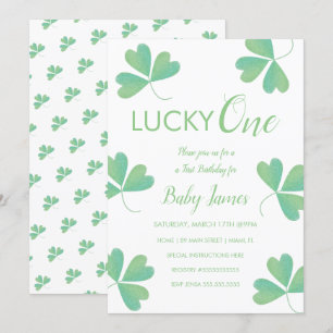 St. Patricks Lucky 1st Birthday Shamrock Invitation