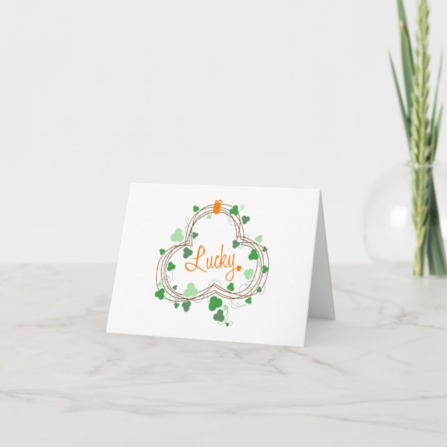 St. Patricks Lucky Clover Letterpress Thank You Card (Front)