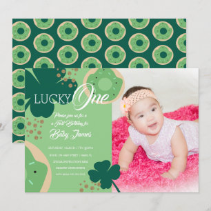 St. Patricks Lucky First Birthday Donut Photo Invitation
