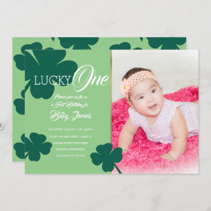 St. Patricks Lucky First Birthday Shamrock Photo Invitation