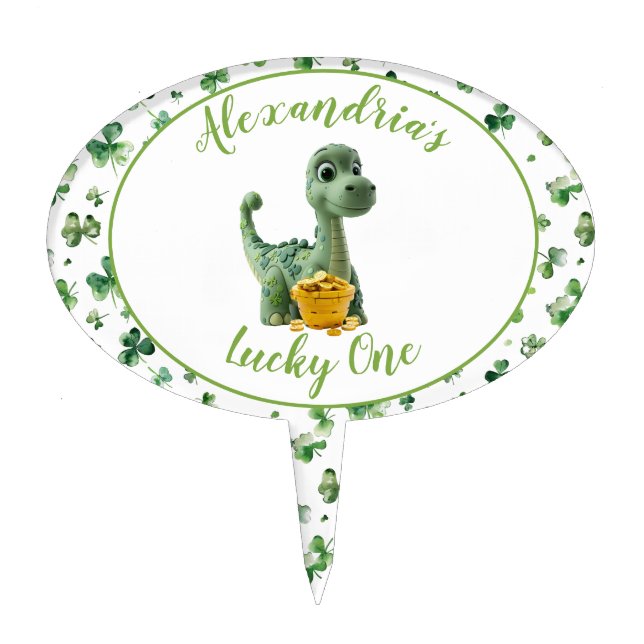 St Patricks Lucky One Dinosaur Cake Topper (Front)