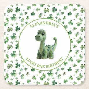 St Patricks Lucky One Dinosaur Paper Coaster
