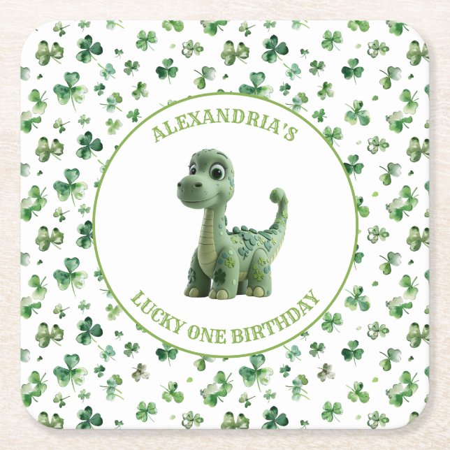 St Patricks Lucky One Dinosaur Paper Coaster (Front)