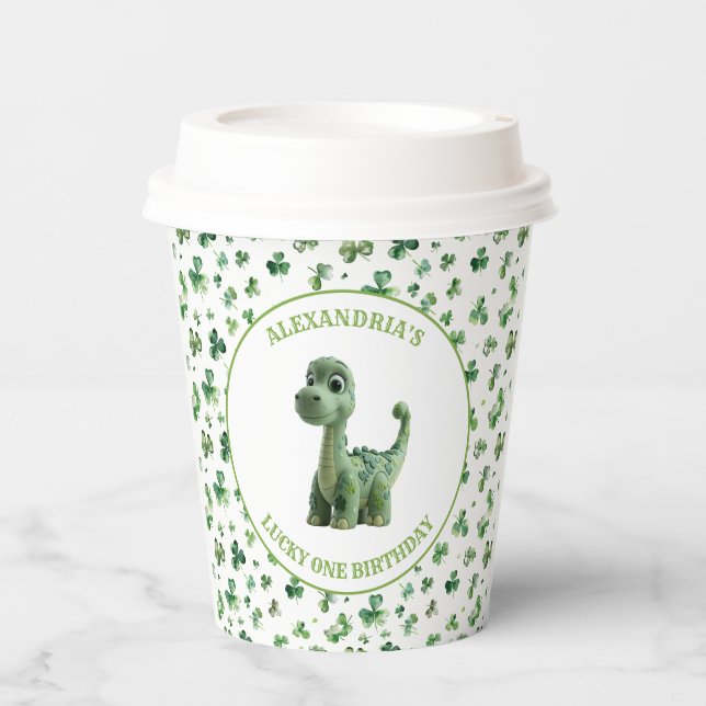 St Patricks Lucky One Dinosaur Paper Cup (Front)
