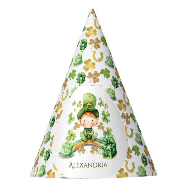 St Patricks Lucky One First Birthday  Party Hat (Front)