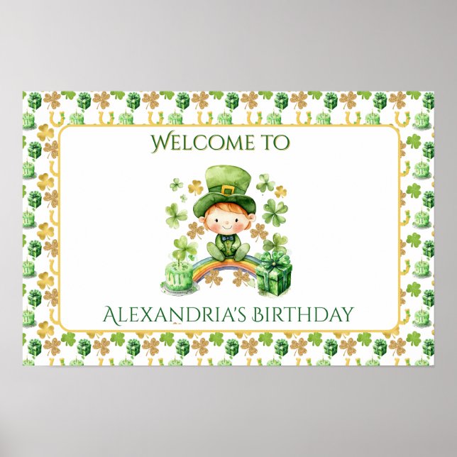 St Patricks Lucky One First Birthday Welcome Poster (Front)