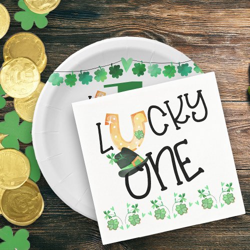 St Patricks Lucky One Horseshoe and Shamrock Party Napkins