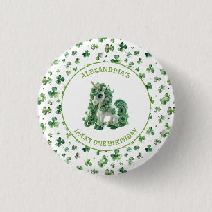 St Patricks Lucky One Unicorn Button