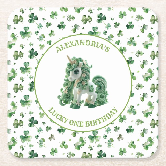 St Patricks Lucky One Unicorn Paper Coaster (Front)