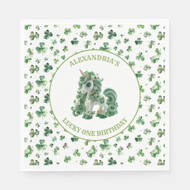 St Patricks Lucky One Unicorn Paper Napkins (Front)