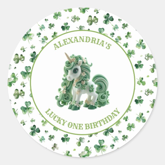 St Patricks Lucky One Unicorn Sticker (Front)