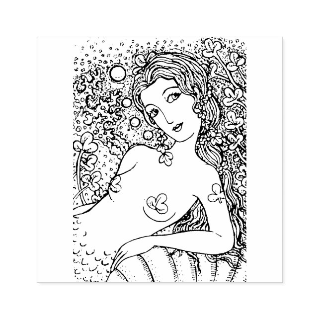 ST. PATRICK'S MERMAID IN IRISH SEA, FANTASY SIREN RUBBER STAMP (Imprint)