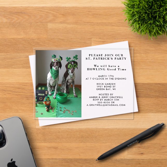 St. Patrick's Party Dogs Shamrocks Custom Photo Acrylic Invitations (Insitu (Invitation Card))