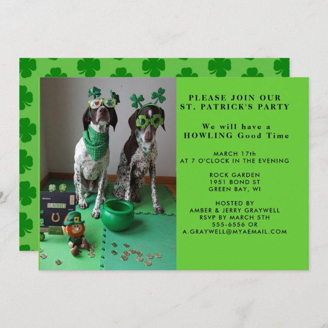 St. Patrick's Party Dogs with Shamrocks Invitation (Front/Back)