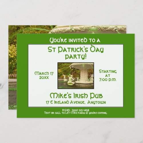 St Patricks Party Forsyth Fountain Savannah GA Invitation