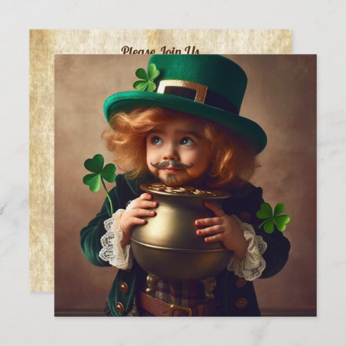 St Patricks Party Irish Child Pot of Gold Square Invitation