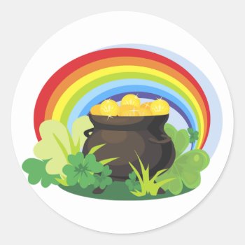 St. Patrick's Pot-o-gold Classic Round Sticker by holiday_tshirts at Zazzle