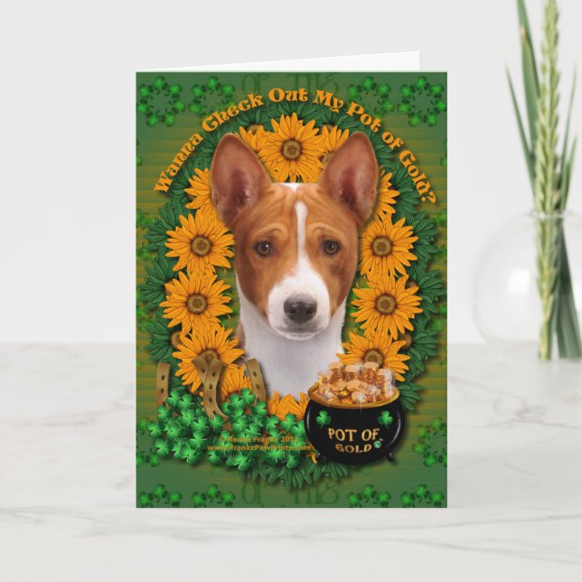 St Patricks - Pot of Gold - Basenji Card (Front)