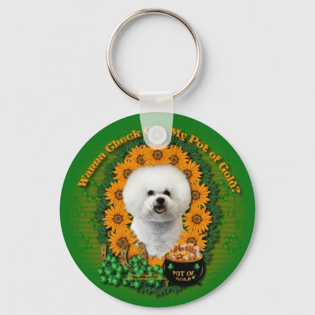 St Patricks - Pot of Gold - Bichon Frise Keychain (Front)