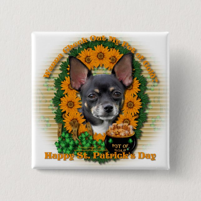 St Patricks - Pot of Gold - Chihuahua - Isabella Pinback Button (Front)