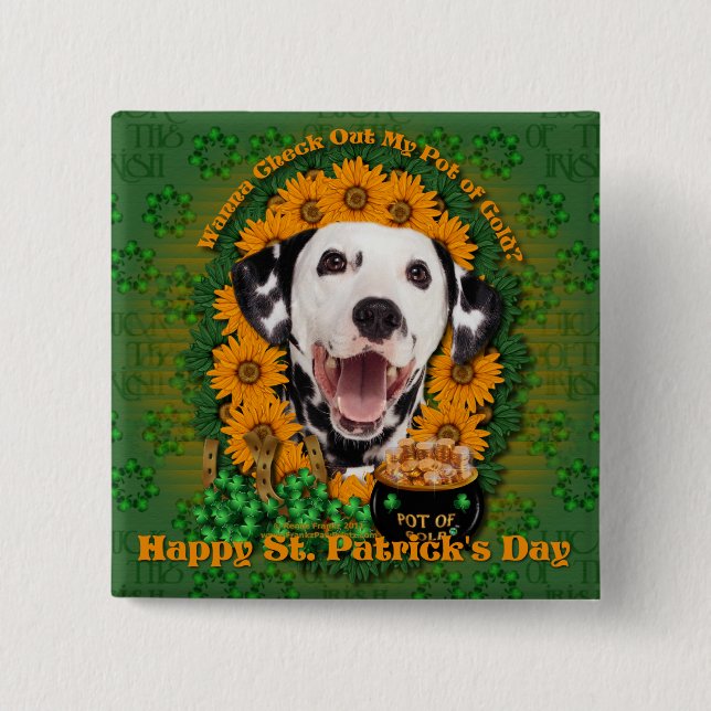 St Patricks - Pot of Gold - Dalmatian Button (Front)