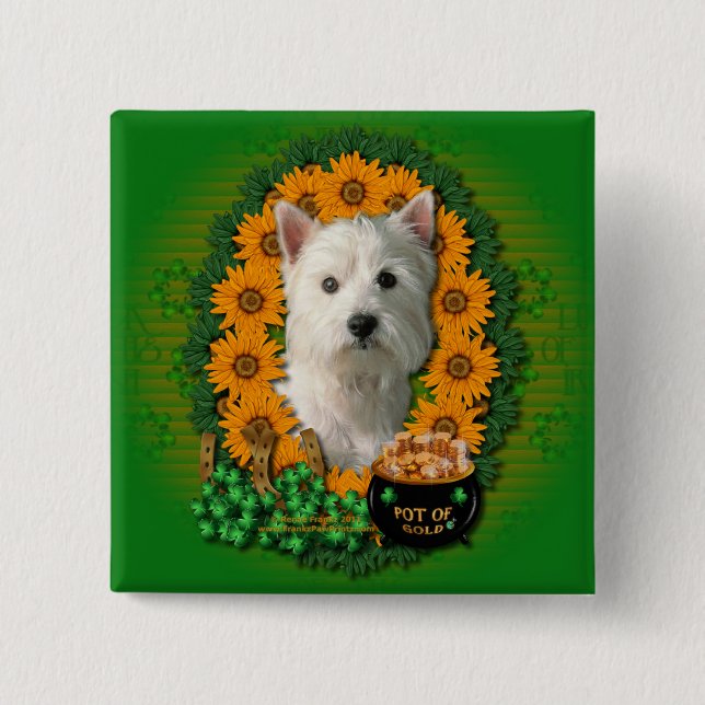 St Patricks - Pot of Gold - West Highland Terrier Button (Front)