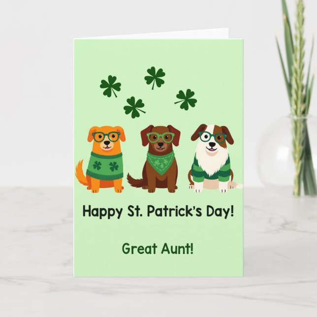 St Patricks Pups Great Aunt Card (Front)