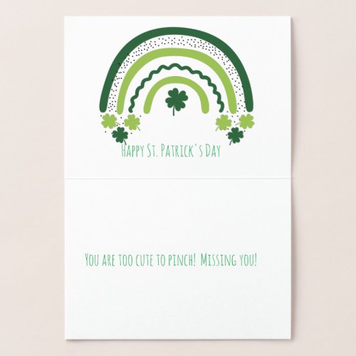 St Patricks Rainbow Happy Whimsical Shamrock Foil Card