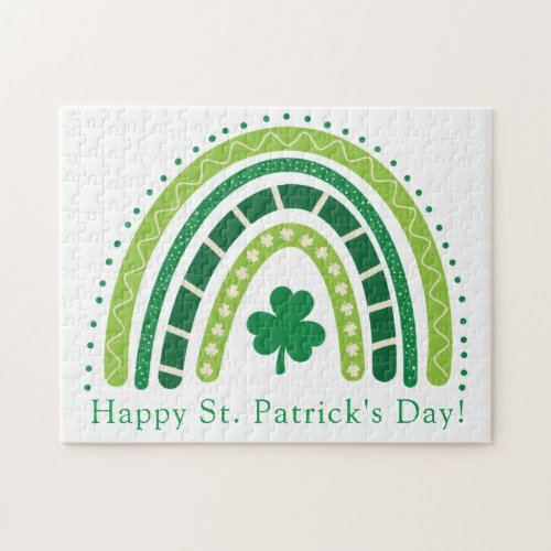 St Patricks Rainbow 	Happy Whimsical Shamrock Jigsaw Puzzle