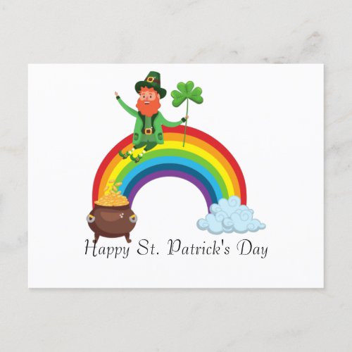 St Patricks Rainbow Happy Whimsical Shamrock Postcard