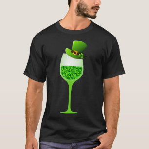St Patricks Shamrock Hat Wine Glass Drinking T-Shirt