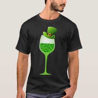 St Patricks Shamrock Hat Wine Glass Drinking T-Shirt