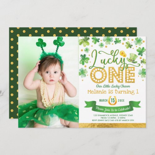 St Patricks Shamrock Lucky One 1st Birthday Invitation