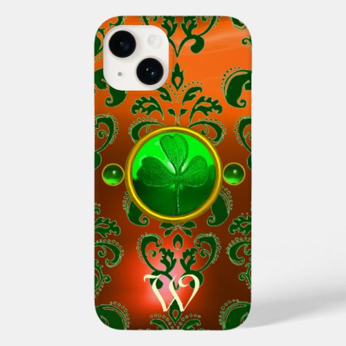 ST PATRICKS SHAMROCK ORANGE GREEN DAMASK MONOGRAM Case_Mate iPhone 14 CASE