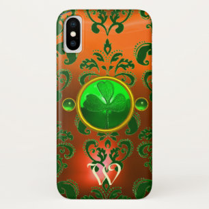 ST PATRICK'S SHAMROCK ORANGE GREEN DAMASK MONOGRAM iPhone X CASE