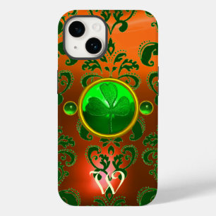 ST PATRICK'S SHAMROCK ORANGE GREEN DAMASK MONOGRAM iPhone 14 CASE
