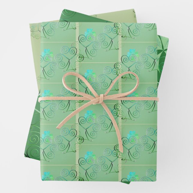 St. Patrick's Shamrocks Pale Green Wrapping Paper Sheets (In situ)