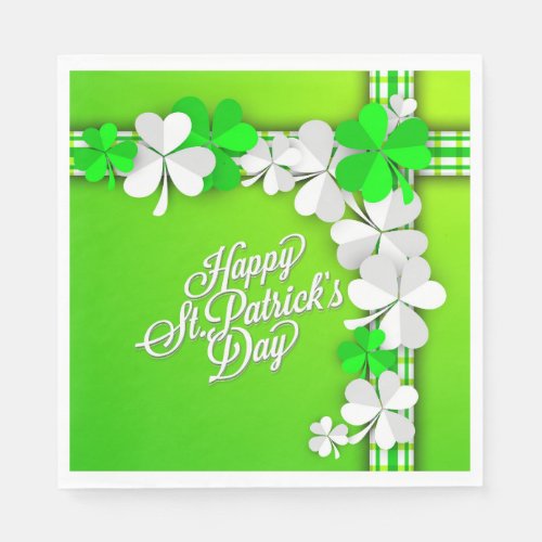 St Patricks ShamrocksRibbon Happy St Patricks Paper Napkins