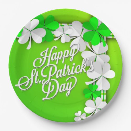 St Patricks ShamrocksRibbon Happy St Patricks Paper Plates