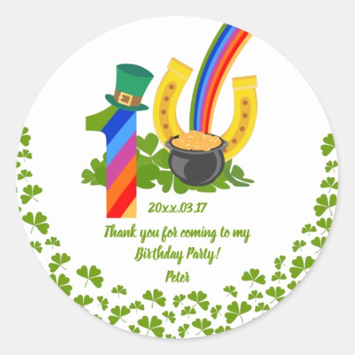 St Patricks shamrocks thank you birthday party Classic Round Sticker