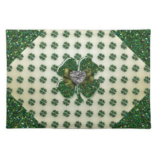 St. Patrick's Sparkly Shamrock with Heart Cloth Placemat