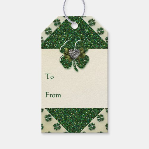 St Patricks Sparkly Shamrock with Heart Gift Tags