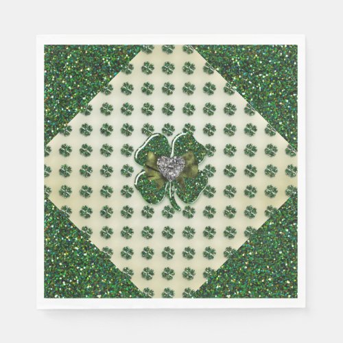 St Patricks Sparkly Shamrock with Heart Paper Napkins